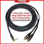 Dây Jack 3.5mm Góc Vuông Ra 2 Đầu RCA Bông Sen Chống Nhiễu dài 1.5m-3m-5m-10m-15m-20m | dây 3.5 ra h