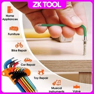 ZKT 9Pcs Allen Key Set 1.5mm -10mm Colour Coded Hexagon Hex Ball Point Torx Star Wrench Sleeve Key S