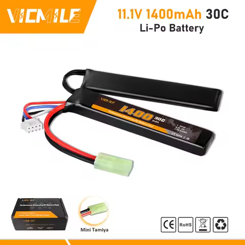 VICMILE 11.1V 1400mAh 3S Airsoft Lipo Battery with Mini Tamiya Plug 30C High Discharge Rate Fit for 