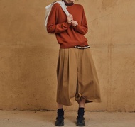 復古多口袋工裝褲 | 壓褶設計低腰錐形褲 | 香草咖啡雙色九分款