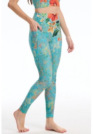 【SILVERWIND】花朵海洋印花高強緊身褲速乾跑步健身瑜伽緊身褲