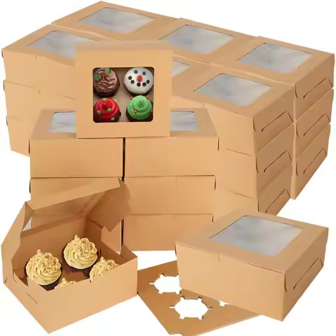 PCS Cupcake Boxes 4 Count Cupcake Containers Brown Kraft Paper Cupcake Boxes Treat Boxes with Insert