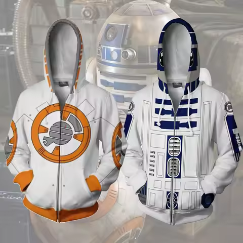 Movie Cosplay R2-D2 Robot BB-8 Costume Hoodies Coat Robot Sweatshirts R2-D2 BB-8Cosplay Costume Zipp