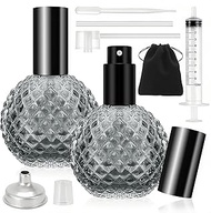 Pack of 2 Vintage Grey Glass Perfume Bottle Empty 100 ml with Transferring Round Perfume Atomiser Em