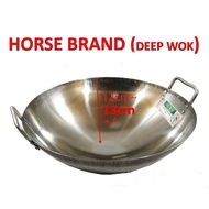 HORSE BRAND Kuali Wok Stainless Steel [Deep Shape] Bertangkai Besar Dua 36~46CM