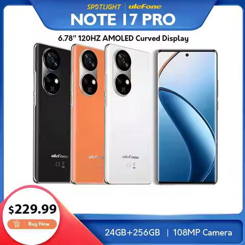 Ulefone Note 17 Pro Smartphone 6.78" 120HZ AMOLED Curved Display 24GB+256GB 108MP Camera 5050mAh Glo
