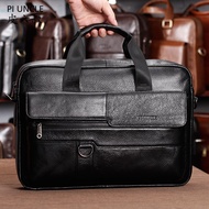 PIUNLCE Genuine Leather Mens Briefcase Backpack 14‘’ Laptop Handbags For Work Computer Bags For Men Vintage Cowhide Crossbody Documents Laptop Business Bag Big Male Tote Crossbody Travel Messenger Shoulder Bags Brown Leather Casual Handbags Office Bags
