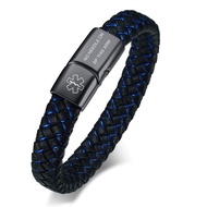 VNOX Blue Braided Leather Medical Symbol Caduceus with Magnetic Clasp Cuff Wristband Bracelet,6-8.3 