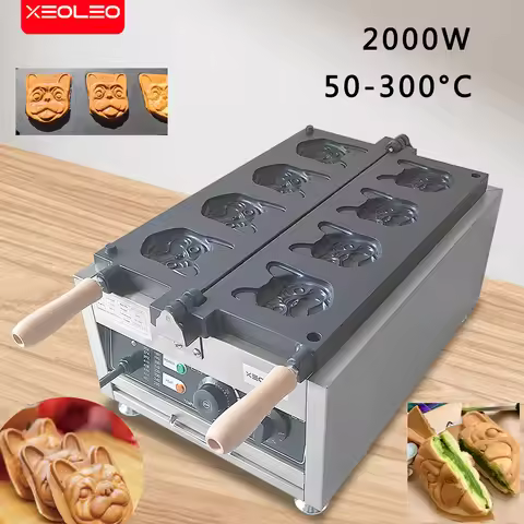 XEOLEO Electric Waffle Maker 3000W 4PCS Puppy Shape Taiyaki Machine Cartoon Dog Head Waffle Maker Ma