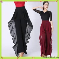 Dance since wide-legged pants waist trousers falbala joker hang down feeling acr舞蹈阔腿裤子女高腰裤子荷叶边百搭垂坠感练