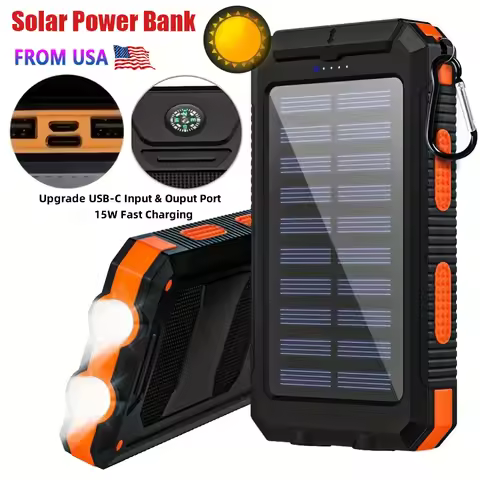 Solar Power Bank 10000mAh Portable Charging Poverbank External Battery Charger Strong Light LDE Ligh
