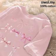 【siwol】original bow print oversized Pink T-shirt for women Korean Breathable Short sleeve #I002948