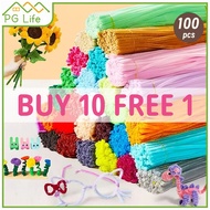 【Lowest price】100Pcs 6mm Colorful Chenille Stems Pipe Dawai bulu Twist Stick Arts DIY Handicraft Kaw