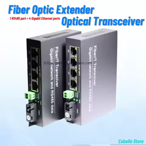 1 Pair Optical Media Converter SC RS485 to Ethernet Fiber Converter 1 RS485+4 Gigabit Ports 20km SX 