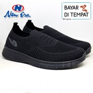 FIURI - NEW ERA - WINNER 35-43 FULL HITAM - SEPATU SNEAKERS SLIP ON PRIA - SEPATU KNIT RAJUT - SEPAT