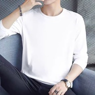 Hanlu Áo thun nam dài tay áo thun màu trơn đơn giản thường ngày áo thun trắng dài tay