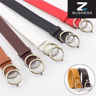 ZS Fashion Leather Waist Belt / Women Black White Double Ring Belt / Round Buckle Wild Waistband / P