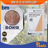 Mytools Fertilizer Nitrophoska Blue BEHN MEYER 15-15-15 (50KG) Baja Buah Cap Singa Kuda 50kg