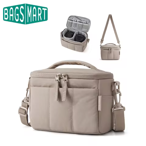 BAGSMART Padded Camera Shoulder Bag Adjustable Strap Removable Divider Travel Mirrorless Photo Stora