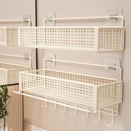 No-Drill Cream White Mesh Wall Rack | Large Capacity Shelf with Hooks for Bathroom & Kitchen