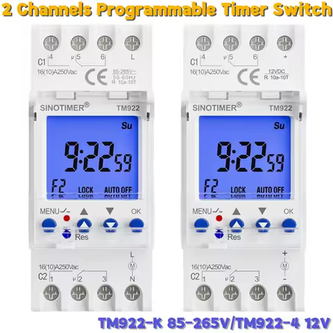2 Channels Programmable 24Hours Time Clock Big LCD Display Digital Timer Switch Din Rail 7 Days Prog