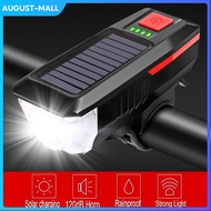 【COD】Front LED Mountain Bike Light 3 Modes Solar Charging Waterproof USB Rechargeable