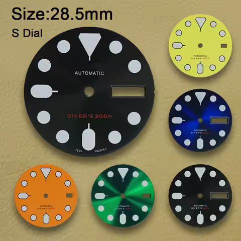 28.5mm S Logo SKX007 Dial Fit NH36/4R36 Movement Green Luminous Matte/Sunray Dial Watch Modification