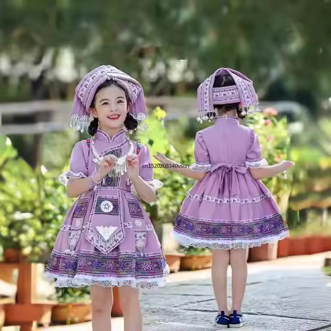 kids clothes Ethnic minority girls 2024 New students Hani, Miao and Yi performance clothes