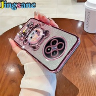 เคส Jingsanc สำหรับ Realme 12 5กรัม/Realme 12X 5กรัมโปร่งใสชุบเคสโทรศัพท์กากเพชรไล่ระดับสีตัวยึดหมีแบบนิ่ม A49-3ฝาหลัง