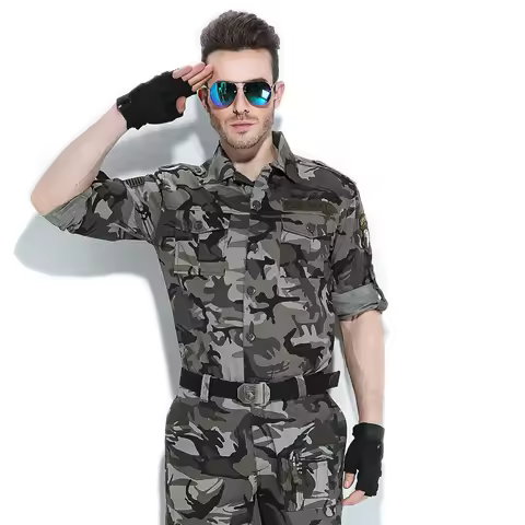 Men's Army Shirt Airborne Army Camouflage Army Green Long Sleeve Shirt Black Workwear Military Unifo