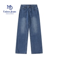 MOLIMO กางเกงยีนส์ Baggy Jeans ทรงกระบอกใหญ่ หลวมๆ สีน้ำเงินเข้ม แต่งเฟด ทรงสวย #MO8004