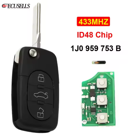 Ecusells 3B Remote Key 1J0 959 753 B 433MHZ ID48 Chip 1J0959753B for Volkswagen/V-W Bora Passat for 