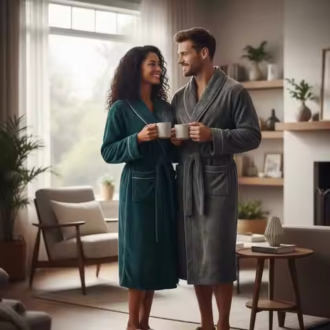 Plush Soft and Comfortable Couple Pajamas Men's Thick Large Bathrobe Extended White Pajamas