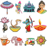 Happy Diwali Embroidery Cloth Sticker India Holiday Patch Sticker Candle Lotus Embroidery Label Rick