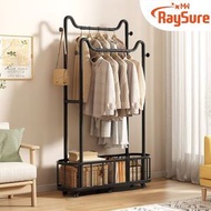 落地式衣架立式掛衣架貓耳收納衣帽架屏風玄關櫃大容量籃筐【寬100】【黑色】