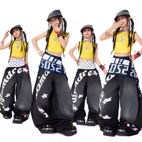 Hip Hop Dance Clothes Yellow Tops Baggy Pants Street Dance Outfits Jazz Dance Performance Wear Conce