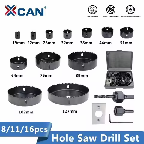 XCAN 8/11/16PCS Hole Saw Set 19-64/64-127/19-127mm Saw Cup Wood Crown Drill Bit For Wood PVC Plastic