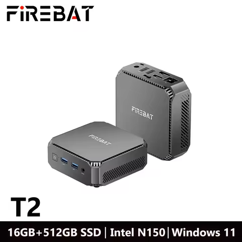 FIREBAT T2 Mini PC Gamer Intel N150 CPU Windows 11 Mini PC Gaming DDR4 16GB RAM 512GB SSD WIFI5 BT4.