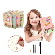4 Books of Children's Magic Books, Reusable 3D Calligraphy Copybooks, English Number Lettering Magic