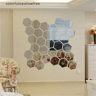 colorfulswallowfree 12Pcs Hexagonal Frame Stereoscopic Mirror Wall Sticker Decoration CCD