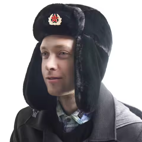 Soviet Army Military Badge Russia Ushanka Bomber Hats Pilot Trapper trooper Hat Winter Faux Rabbit F