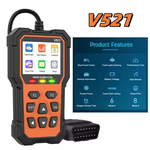 V521 Scanner OBD2 EOBD Diagnostic Tools Code Reader Clear Engine Fault Light Live Data Support Most 