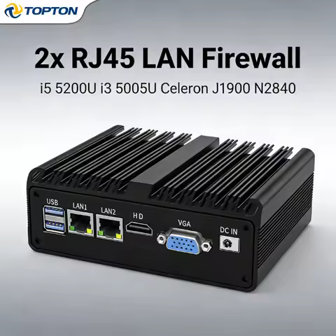 Dual LAN Fanless Mini PC Intel Core i5 5200U i3 5005U Celeron J1900 N2840 6xUSB Industrial Firewall 