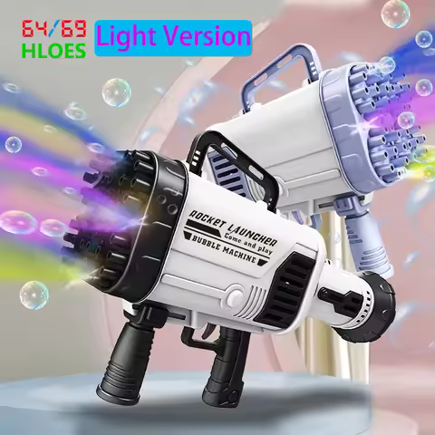 69/64 Holes Gatling Bubble Gun with Light Upgraded Electric Flashing Bubble Machine Rocket Launch Ou