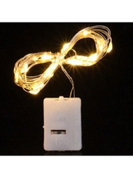 1m 銅線帶 10入組小金色燈泡 LED 紐帶電池供電小白盒花串燈適用於聖誕樹裝飾，銅線氛圍燈串