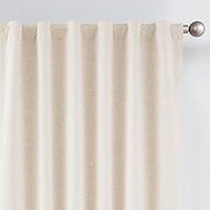 jinchan 100% Blackout Curtains 84 Inches Length 2 Panels Linen Curtains for Bedroom Beige Curtains Rod Pocket Back Tab Thermal Insulated Curtains for Living Room Modern Drapes Window Curtain Set