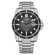 CITIZEN ECO-DRIVE DARK GREY DIAL SILVER STAINLESS STEEL STRAP MEN WATCH AW1816-89E