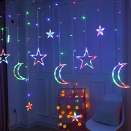 LED Solar Light String Outdoor Waterproof 5.5m Star Moon Solar Remote Control Decorative Light Strin