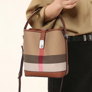 Aidrani new stylish canvas with cowhide bucket bag shoulder bag high-luxury plaid pattern womens ch