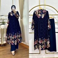 Setelan Tunik Arum Rayon Diamond plus Celana Crinkle Airflow Kekinian Busui Premium Ruffle